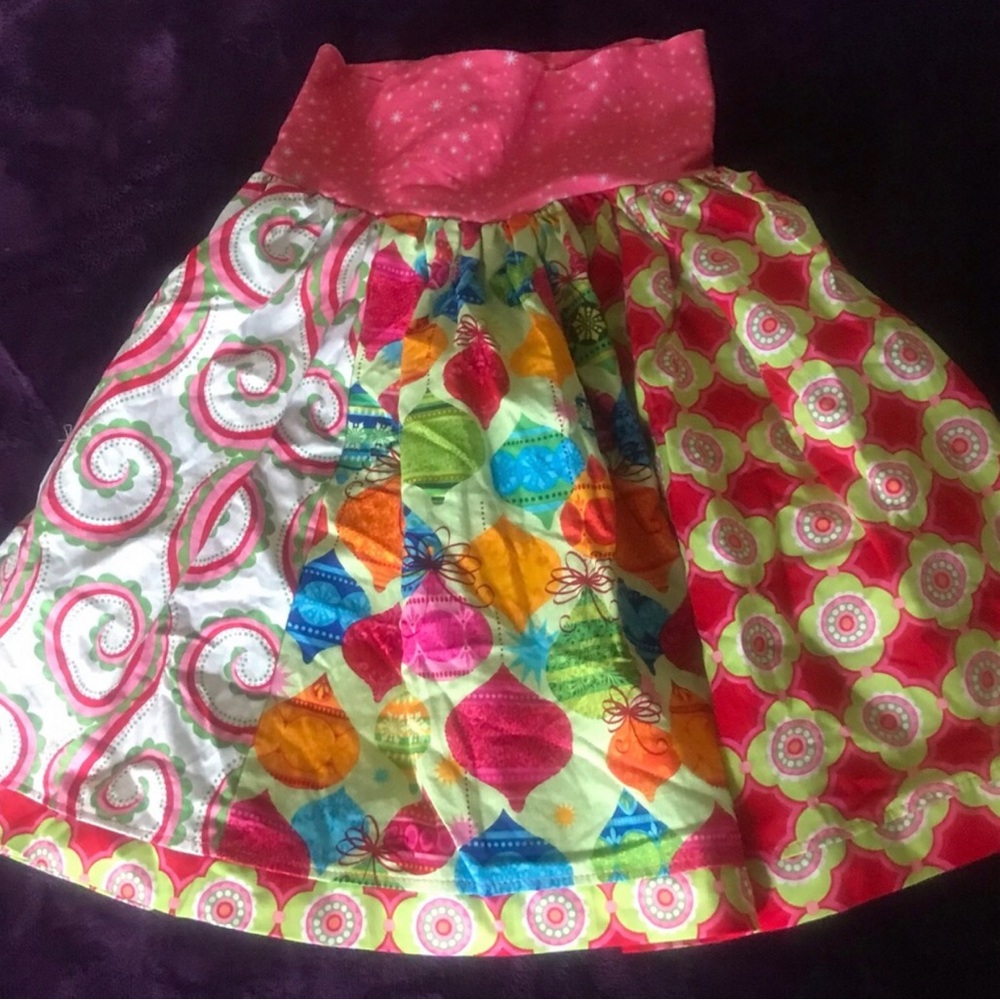 Colorful Patchwork Christmas Girls Skirt - Bright Multi